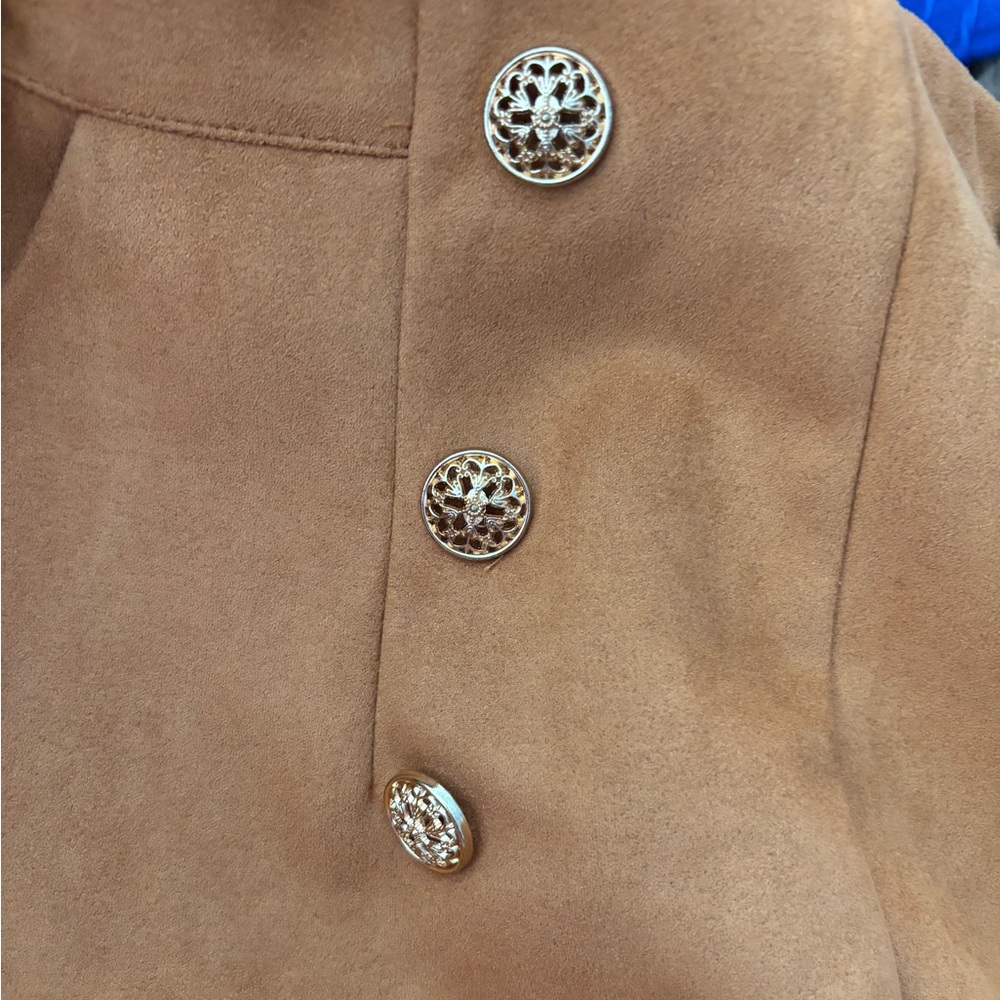 Burnt Orange High Waisted Suede Shorts Ft. Decorative Gold Buttons & Pockets - Picture 7 of 11